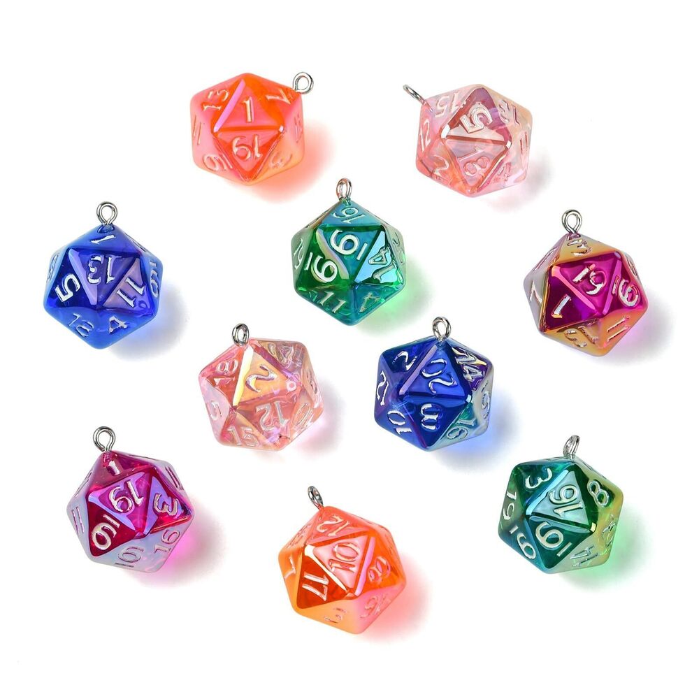 4494 10 Pcs Dice Charms for Jewelry Making Polyhedra D20 Dice Charm